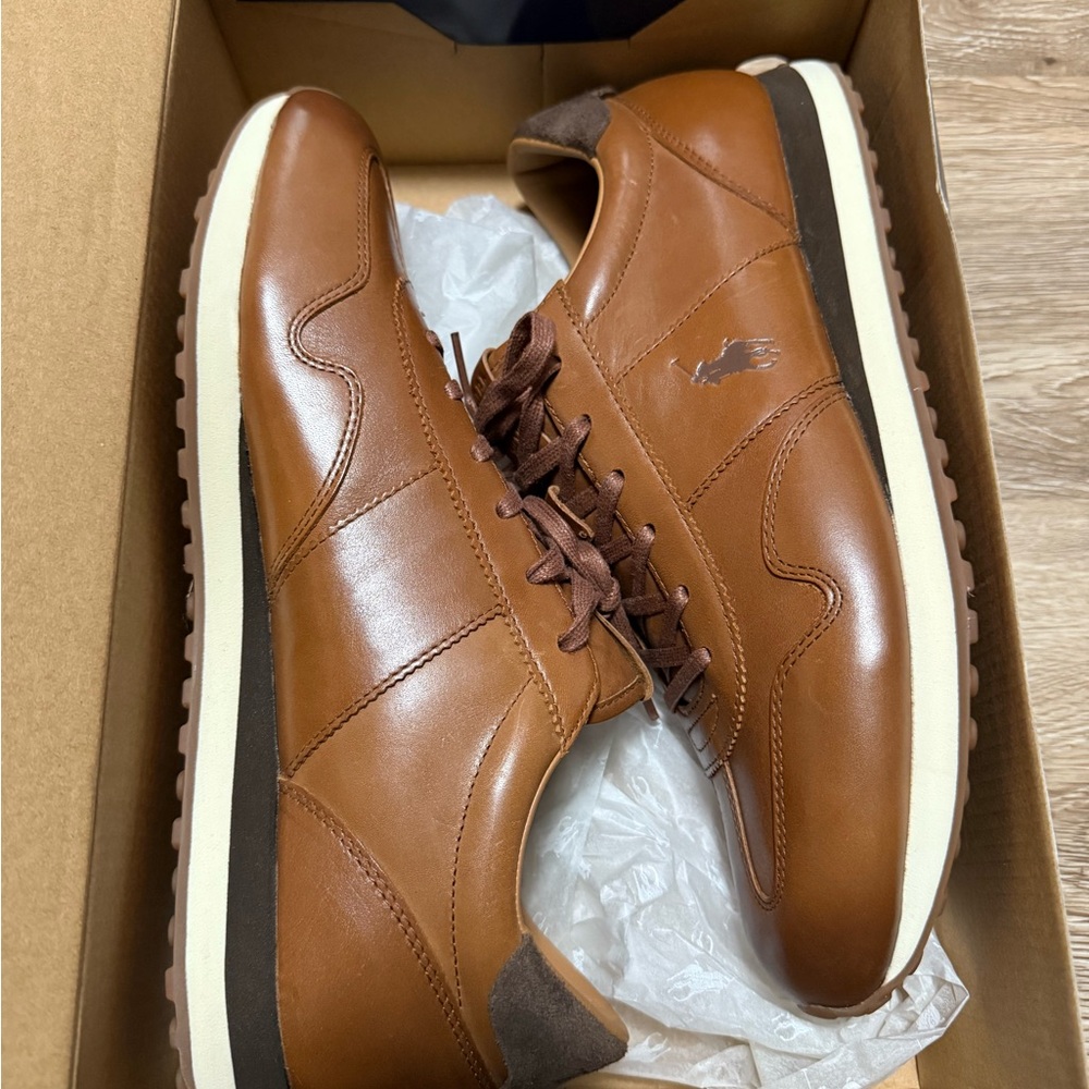 Polo Ralph Lauren Train 85 Leather Men's Shoes Brown 809860984-001 SIZE  10.5